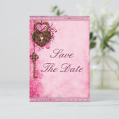 Hartslot & Key Roze Bruiloft Bewaar de datum Save The Date (Staand voorkant)
