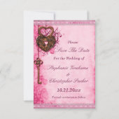 Hartslot & Key Roze Bruiloft Bewaar de datum Save The Date (Achterkant)