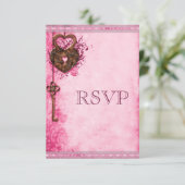  Hartslot & Key Roze Bruiloft RSVP (Staand voorkant)