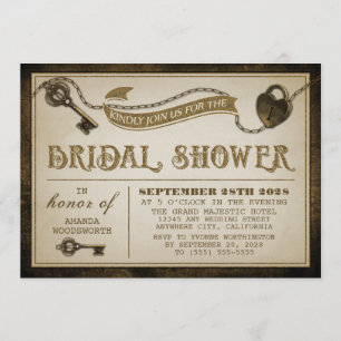Hartslot Skelet Key Bridal Shower Uitnodigingen