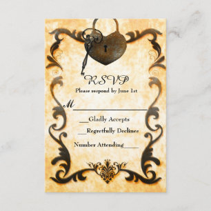 Hartslot & Sleutel  Antiek RSVP-Kaart RSVP Kaartje