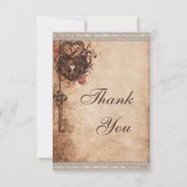 hartslot & sleutel bruiloft dank u bedankkaart