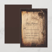 Hartslot & sleutel vintage bruiloft RSVP kaarten Kaartje (Voorkant / Achterkant)