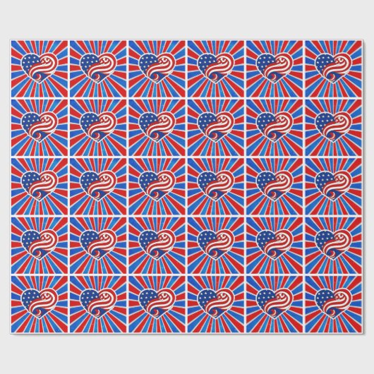 Hartsterren en strips in rood wit en blauw cadeaupapier (Vlak)