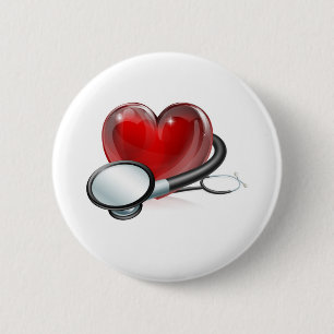 Hartsymbool en stethoscoop ronde button 5,7 cm