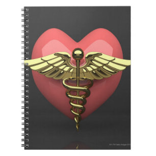 Hartsymbool met medisch symbool (caduceus) notitieboek