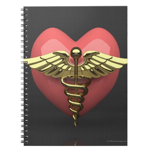 Hartsymbool met medisch symbool (caduceus) notitieboek (Voorkant)