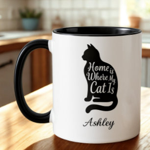 Hartverwarmend Minimalistisch Silhouet Kat Kado Vo Mok