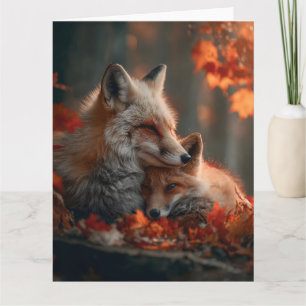 Hartverwarmend rood vos paar in herfst bos bladere kaart