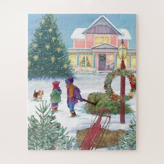 Hartverwarmend sneeuwlandschap met Kinder Legpuzzel (Verticaal)