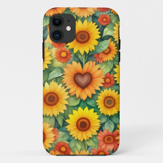 Hartvorm en zonnebloemen Case-Mate iPhone case (Achterkant)