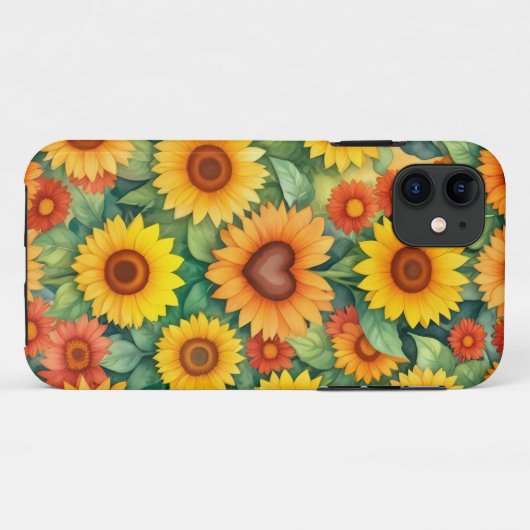 Hartvorm en zonnebloemen Case-Mate iPhone case (Achterkant (horizontaal))