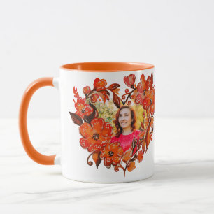 Hartvorm Sinaasappel Rood Bloemen Foto Lijst Mok