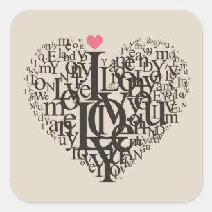 Hartvorm uit letters vierkante sticker