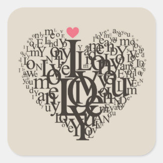 Hartvorm uit letters vierkante sticker