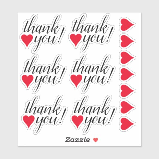 Hartvormen & Dankbaar "dank u!" Stickers (Vel)