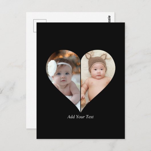 Hartvormig 2 foto collage briefkaart (Voorkant / Achterkant)