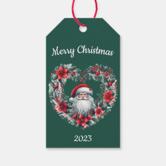 Hartvormig bloemenkrans - Kerstman Cadeaulabel