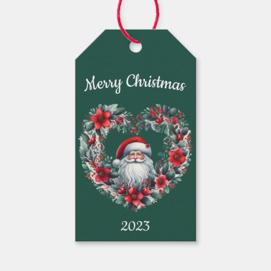 Hartvormig bloemenkrans - Kerstman Cadeaulabel (Voorkant)