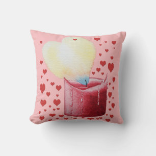 Hartvormig Flame Red Candle Art Roze Kussen