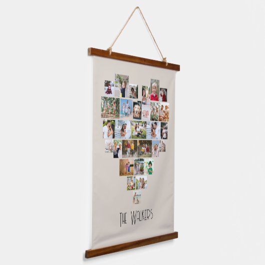 Hartvormig foto collage 29 Afbeeldingen Familienaa Hangend Wandkleed (Gebogen)