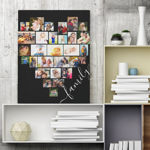Hartvormig foto collage familie script canvas afdruk