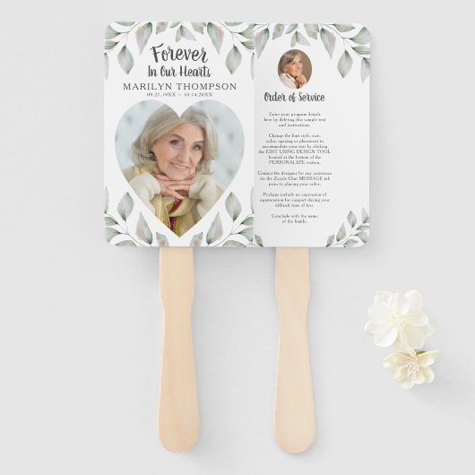 Hartvormig foto groen herinneringsprogramma handwaaier (Voorkant en achterkant)