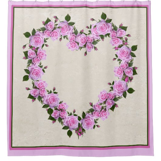 Hartvormig Roze Rozen Douchegordijn (Voorkant)