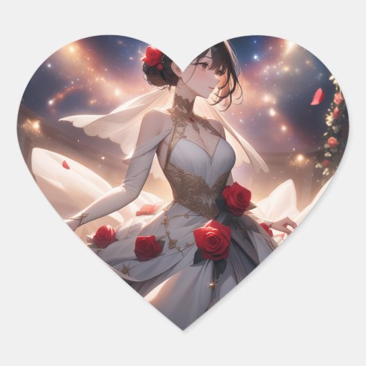Hartvormig Sticker, Bruid & Red Rose's Hart Sticker (Voorkant)