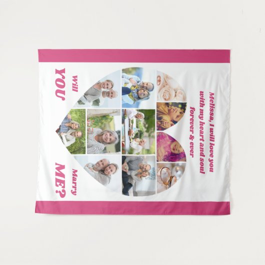 Hartvormige 11 foto collage Verliefd op mij achter Wandkleed (Voorkant (horizontaal))