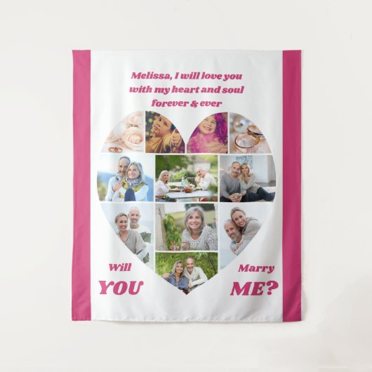 Hartvormige 11 foto collage Verloving achtergrond Wandkleed (Voorkant)