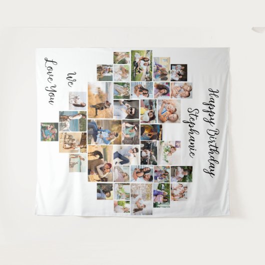 Hartvormige 36 foto collage Gefeliciteerd Verjaard Wandkleed (Voorkant (horizontaal))