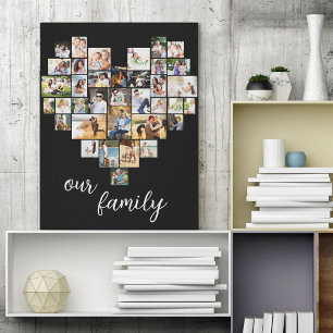 Hartvormige 36 foto collage Onze Familie Schrift Canvas Afdruk
