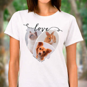 Hartvormige 3 huisdier foto collage & liefdescript t-shirt