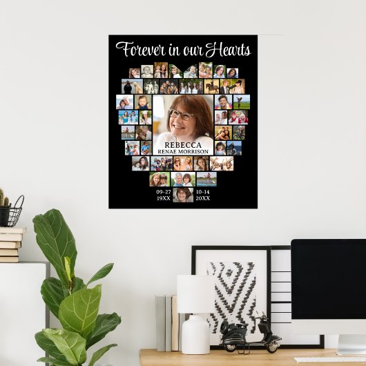 Hartvormige 41 foto collage rouwkaart funeralie poster (Thuiskantoor)