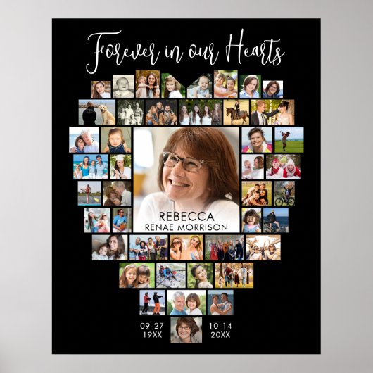 Hartvormige 44 foto-collage rouwadvertentie herinn poster (Voorkant)