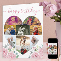 Hartvormige 9 foto collage Roze Pioen Verjaardag