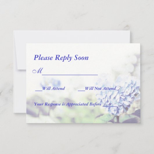 Hartvormige Blauwe Hortensia RSVP Kaartje (Voorkant)