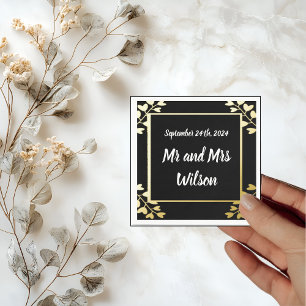 Hartvormige Bloemen op Zwart Gouden Folie bruiloft Servet