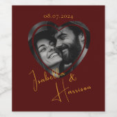 Hartvormige bruiloft Foto rood en goud Wijn Etiket (Enkel label)