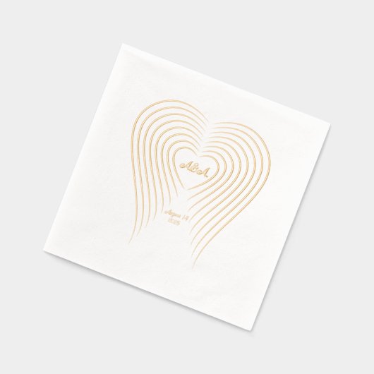 Hartvormige bruiloft naam en datum folie servetten (Links)