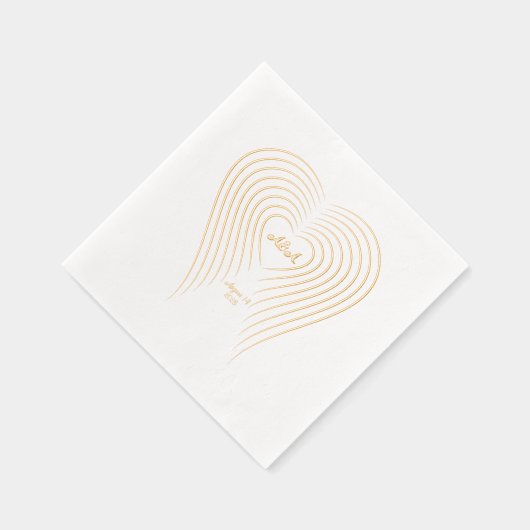 Hartvormige bruiloft naam en datum folie servetten (Rechts)