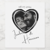 Hartvormige Custom Photo Wedding Zwart-wit Wijn Etiket (Enkel label)