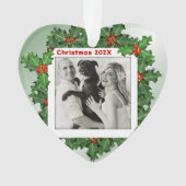 Hartvormige foto Eerste Kerstmis Holly bladeren Ornament (voorkant)