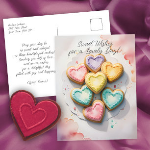 Hartvormige koekjes Zoete wensen Briefkaart