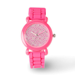 Hartvormige madeliefjeskettingen, roze glitter hor horloge