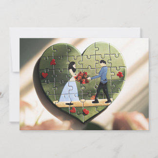 Hartvormige Puzzel Huwelijksuitnodiging Kaart