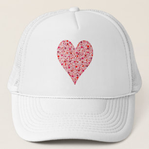 Hartvormige scharlakenrode polka-stippen op roze trucker pet