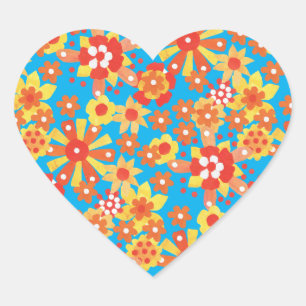 Hartvormige Stickers, Ditzy Sinaasappel Flowers Hart Sticker