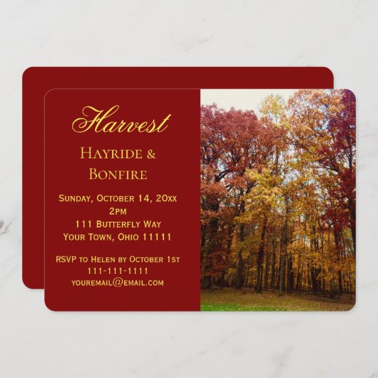 Harvest Hayride et Bonfire Invitation (Devant / Derrière)